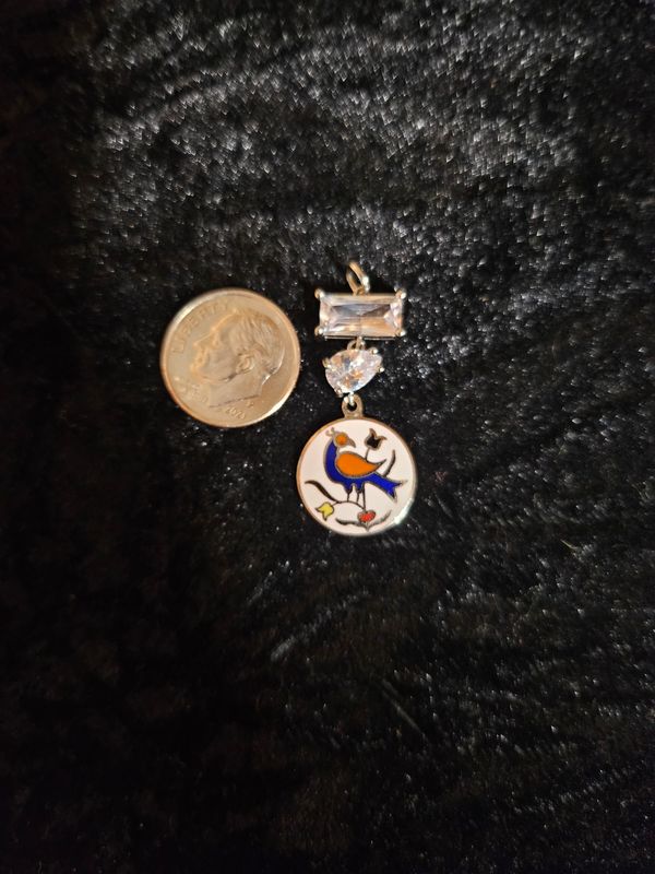 Vintage Distelfink enamel and Cubic Zirconia pendant 