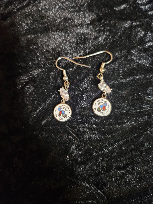 Vintage Distelfink enamel and Cubic Zirconia earrings