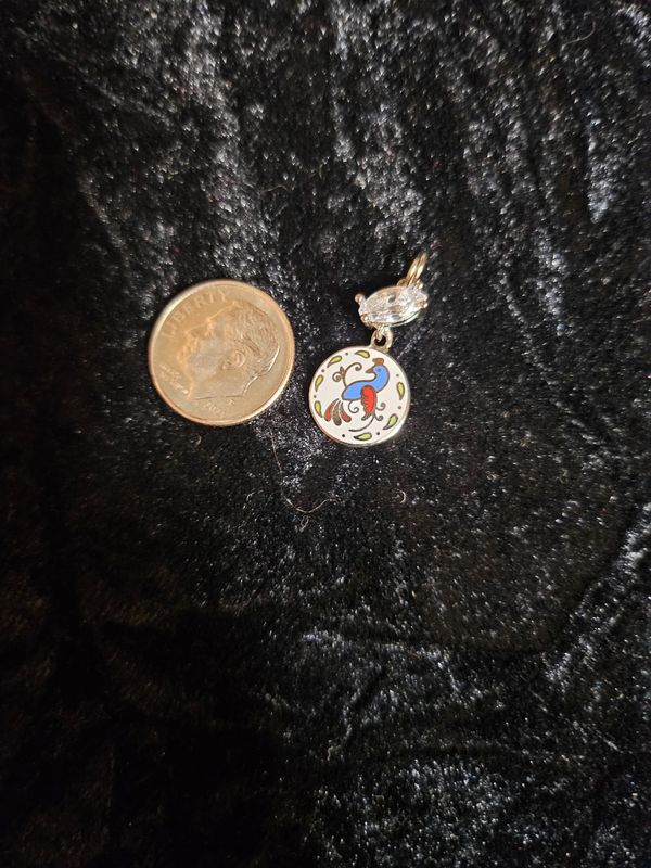 Vintage enamel Distelfink and Cubic Zirconia pendant
