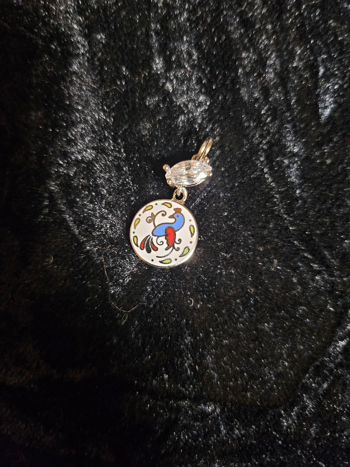 Vintage enamel Distelfink and Cubic Zirconia pendant