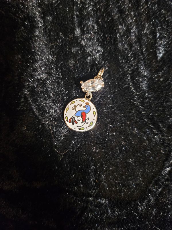 Vintage enamel Distelfink and Cubic Zirconia pendant