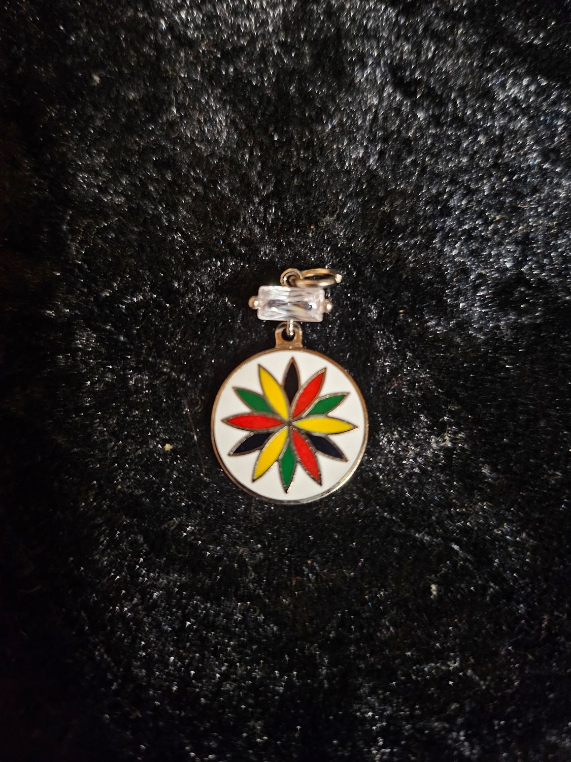 Vintage 12 Point Rosette enamel and Cubic Zirconia pendant