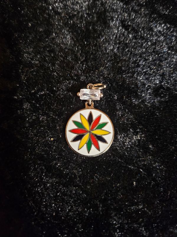 Vintage 12 Point Rosette enamel and Cubic Zirconia pendant