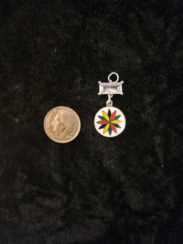 Vintage 12 Point Rosette enamel and Cubic Zirconia pendant 2