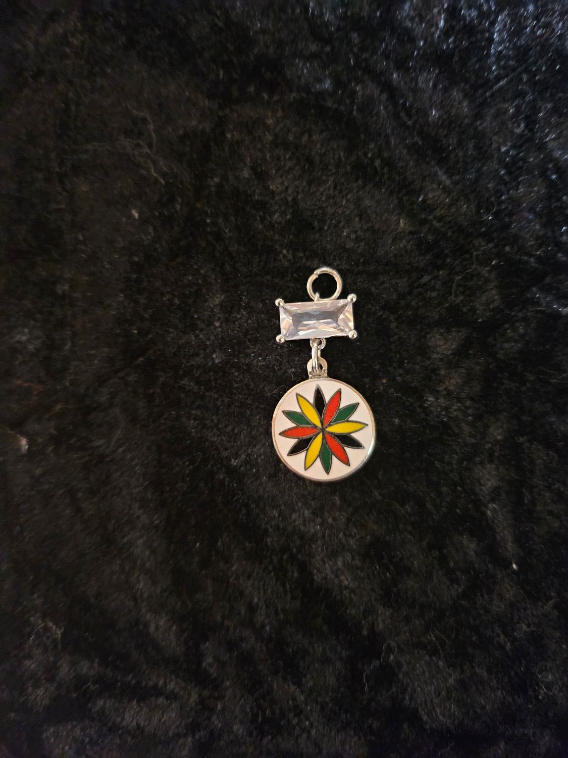 Vintage 12 Point Rosette enamel and Cubic Zirconia pendant 2