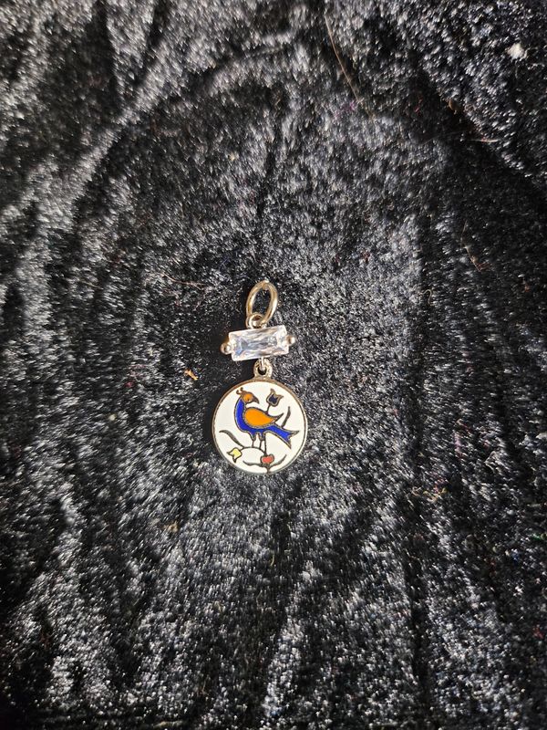 Vintage enamel and Cubic Zirconia distelfink pendant