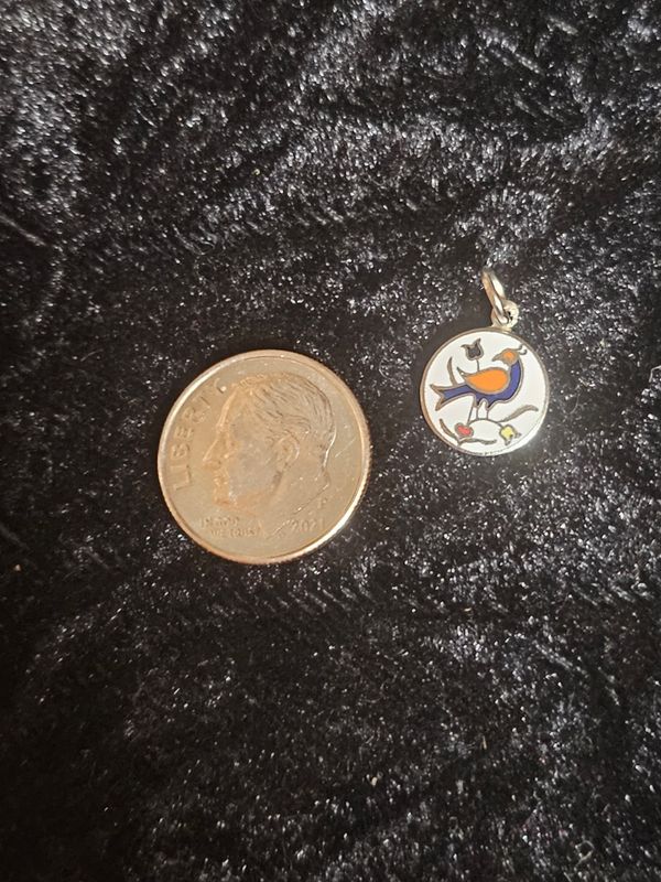 Vintage enamel Distelfink pendent Dk blu