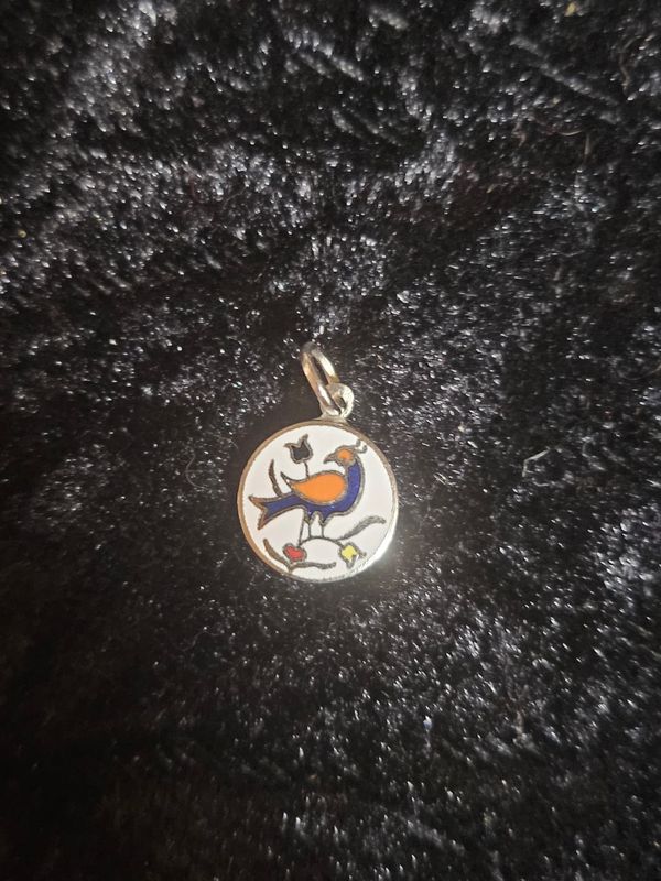 Vintage enamel Distelfink pendent Dk blu