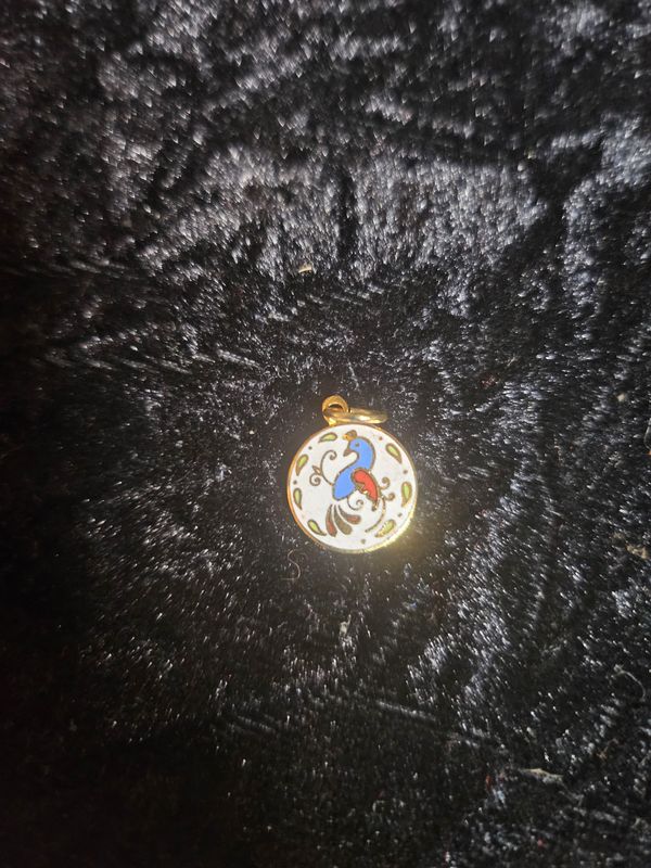 Vintage light blue enamel Distelfink pendent 2