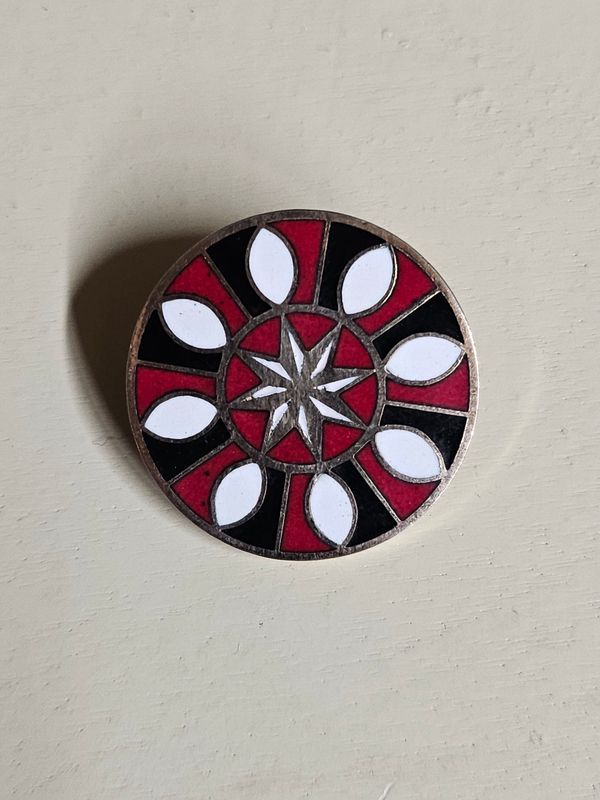 Vintage Goodwill and Abundance enamel hex sign pin