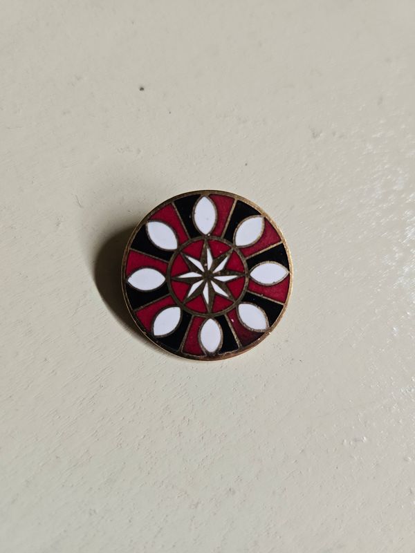 Vintage Goodwill and Abundance enamel hex sign and metal pin 2