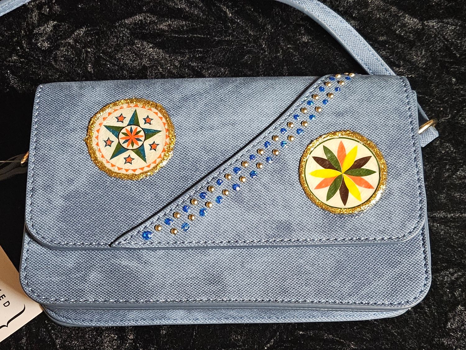 Hand embellished hex sign purse