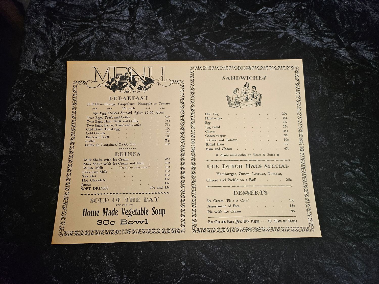 Authentic Menu of the Pa Dutch Gift Haus
