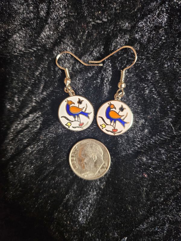 Vintage Dark Blue Distelfink hex sign earrings