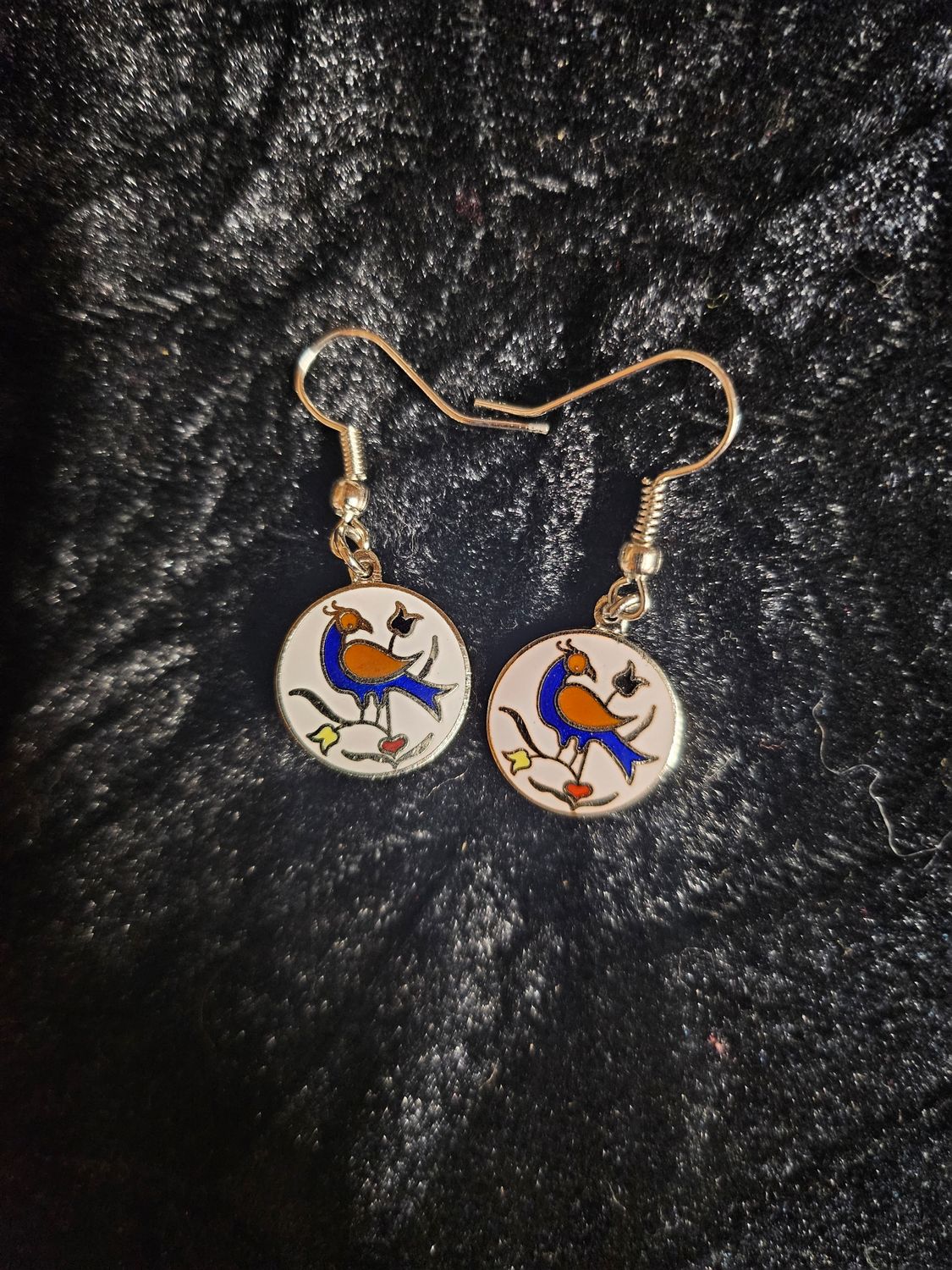 Vintage Dark Blue Distelfink hex sign earrings