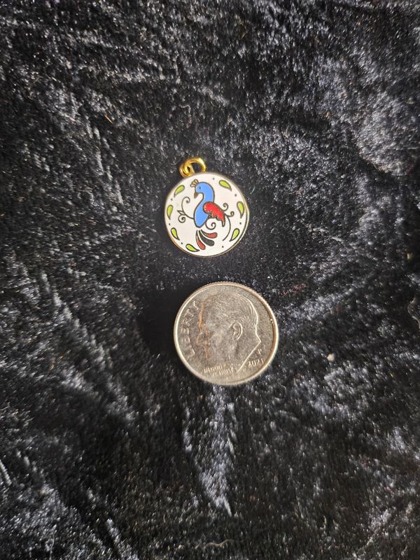 Vintage Light Blue Distelfink hex sign pendent gold color