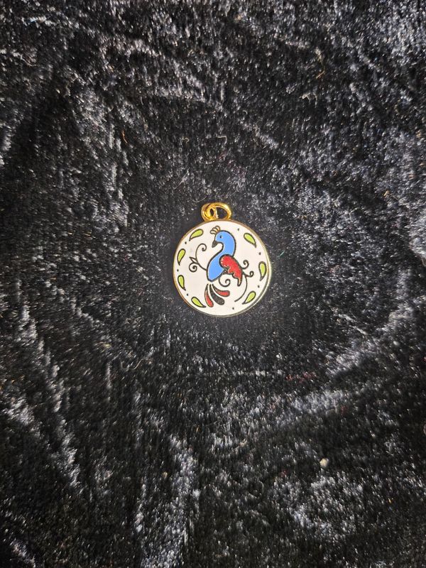 Vintage Light Blue Distelfink hex sign pendent gold color