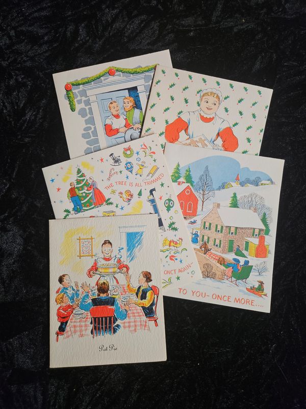 Vintage Amish and Pa Dutch Christmas greeting cards (5 set)