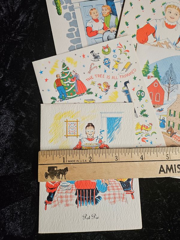 Vintage Amish and Pa Dutch Christmas greeting cards (5 set)