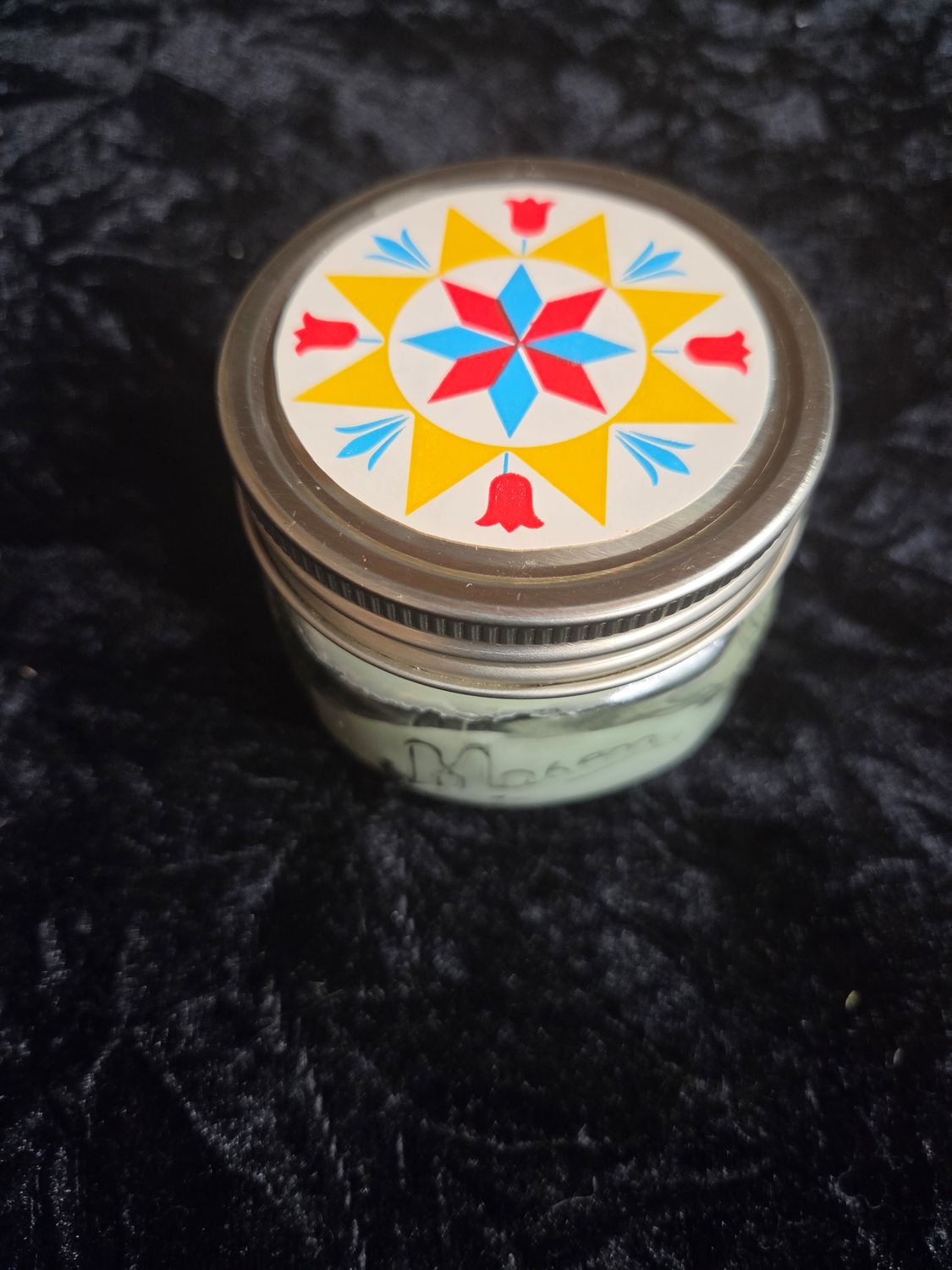 Hex sign mason jar candle (3oz fresh mint scent)