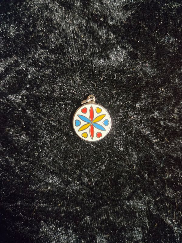 Vintage Love and Romance enamel hex sign pendent (silver metal color)