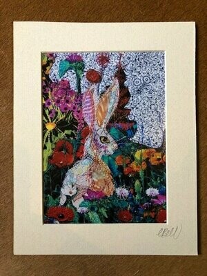 Embroidered rabbit print with mount