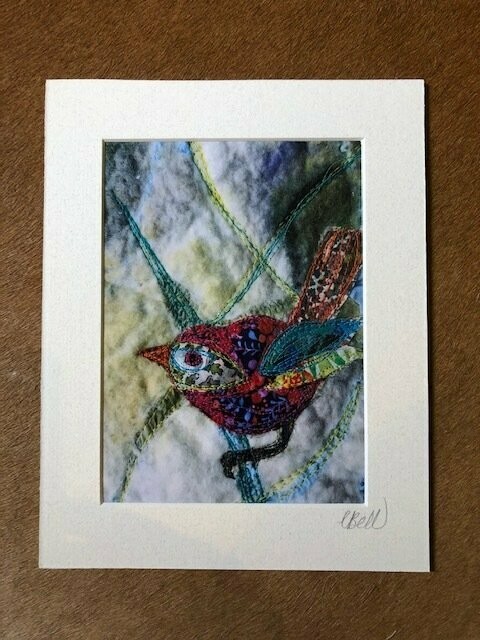 Embroidered WREN print with mount