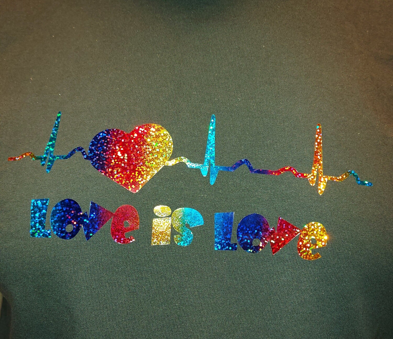 Heartbeat - rainbow glitter (black and white shirts shown)