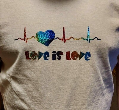Heartbeat - rainbow glitter (black and white shirts shown)