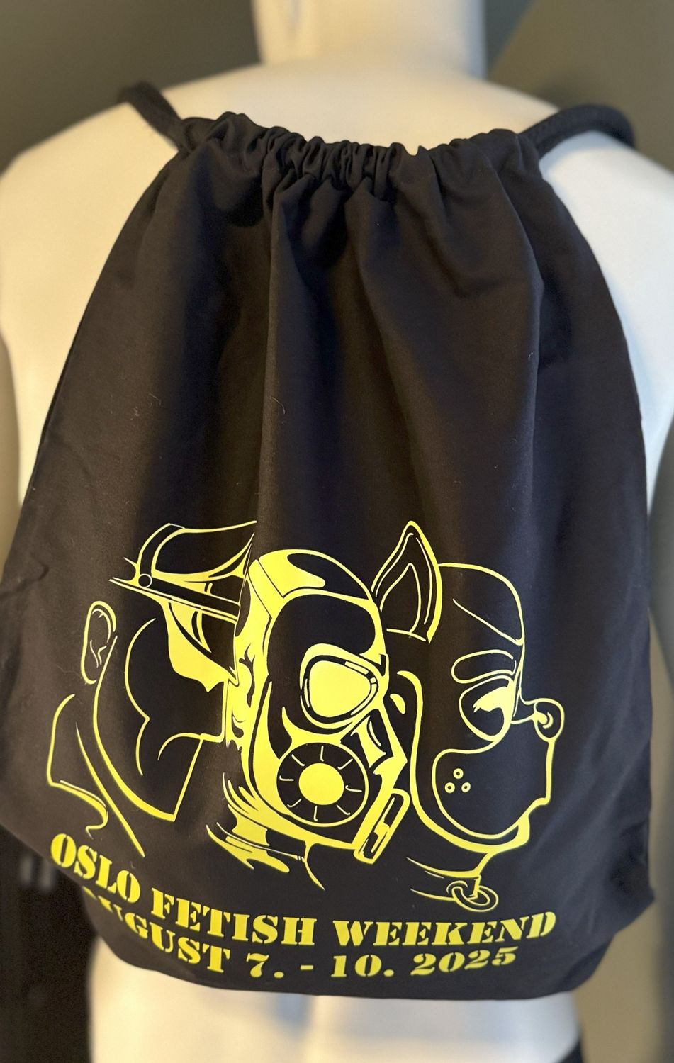 Oslo Fetish Weekend 2025 Logo Gym Bag black with yellow print