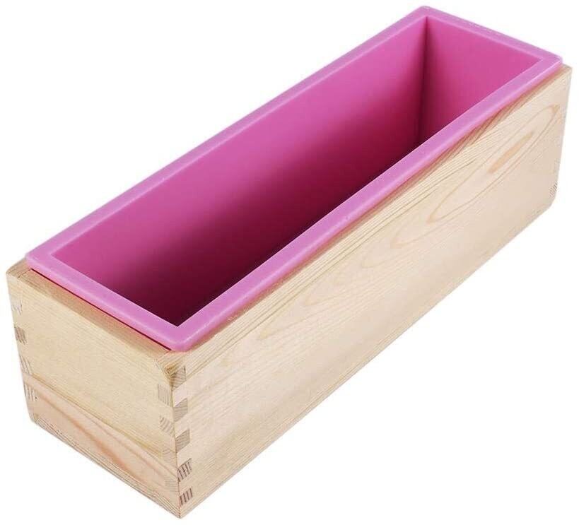 Soap loaf silicon mold with wooden box, Color: pink
