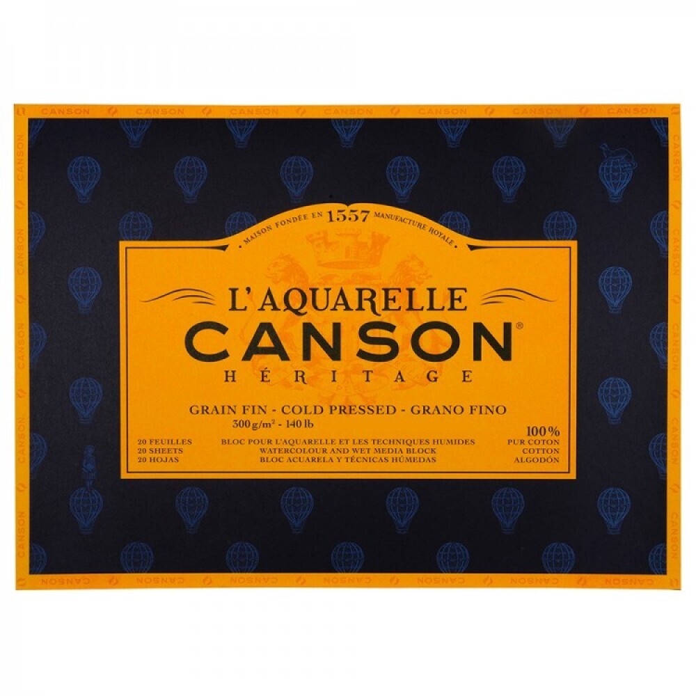 CANSON ® HÉRITAGE AQUARELLE 300 GSM COLD PRESSED BLOCKS GLUED 4 SIDES 20 SHEETS 100% COTTON PAPER SIZE 31*41