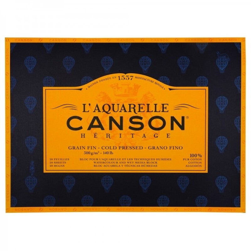 CANSON ® HÉRITAGE AQUARELLE 300 GSM COLD PRESSED BLOCKS GLUED 4 SIDES 20 SHEETS 100% COTTON PAPER SIZE 31*41