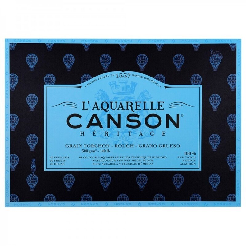 CANSON ® HÉRITAGE AQUARELLE 300 GSM ROUGH GRANA TORCHON BLOCKS GLUED 4 SIDES 20 SHEETS 100% COTTON PAPER SIZE 31*41