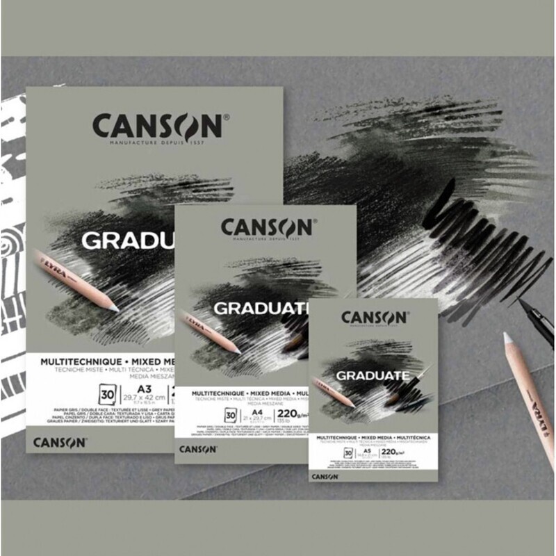 CANSON GRADUATE MIXED MEDIA Grey COLOR 220 GSM 20 SHEETS