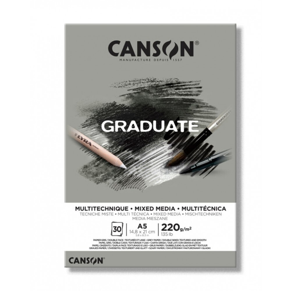 CANSON GRADUATE MIXED MEDIA Grey COLOR 220 GSM 20 SHEETS