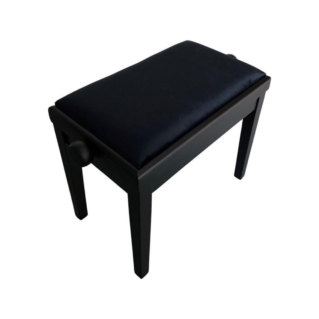 <Pianobank Sonnet is verstelbaar, zwart mat met een zwarte stof zitting.>