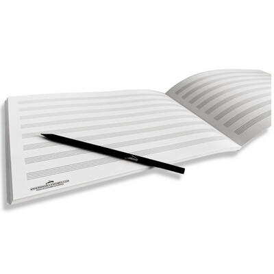 < Notenboek 100 tweezijdige pagina's met 8- notenbalken in A4 formaat>