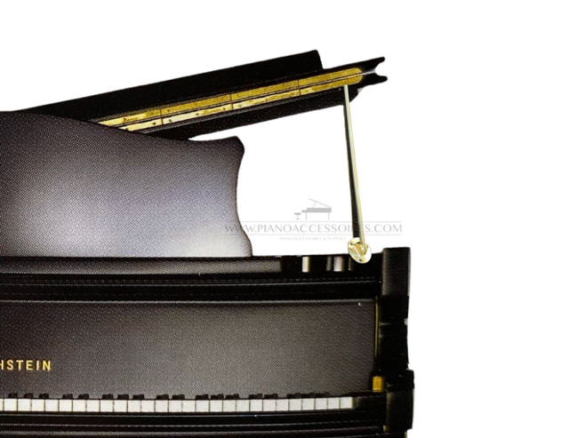 < Met deze messing hoogglans kleine stok van pianoaccessoires.com,  wordt de deksel van uw vleugel op een kleinere afstand open gehouden>