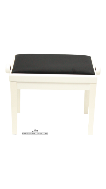 Wit hoogglans GPPD pianobank Model 3 met comfortabele zwarte fluwelen stofzitting