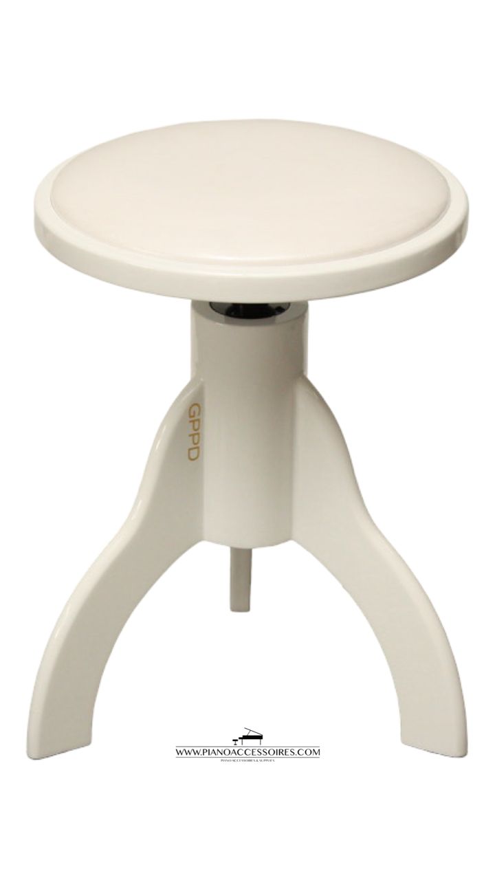Witte hoogglans pianokruk, verstelbaar en stijlvol – pianoaccessoires.com