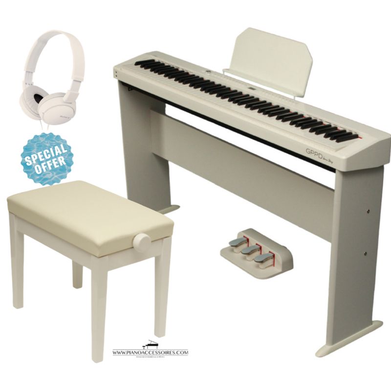 Digitale piano pakket GPPD Home Stage C8 in wit, inclusief standaard en accessoires