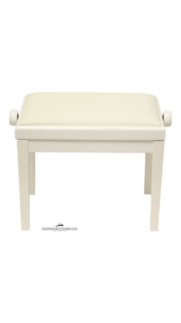 Wit hoogglans GPPD pianobank Model 3 met comfortabele witte skai-zitting