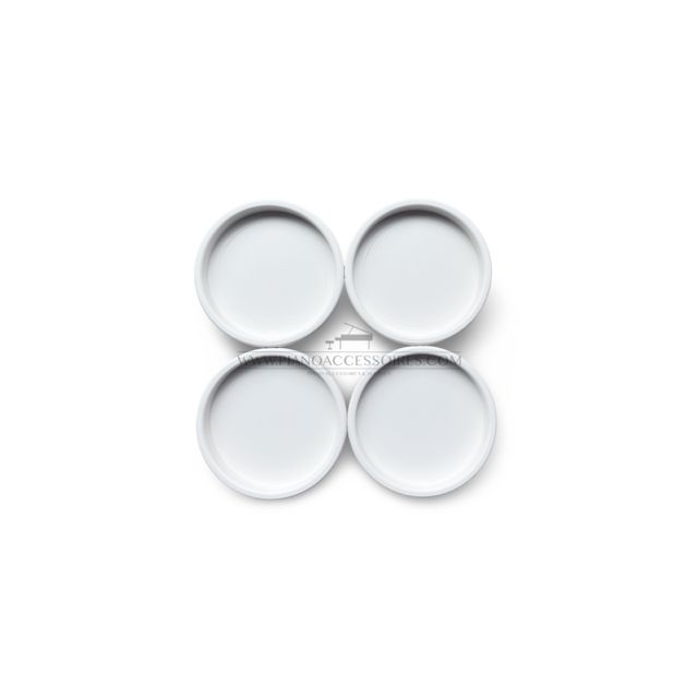 Witte piano onderzetters van stevig hard kunststof, met een binnen diameter van 60 mm, voor optimale vloerbescherming 