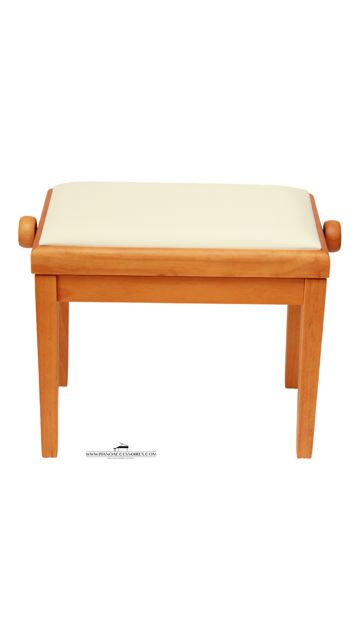 Verstelbare pianobank Model 3 van eigen merk GPPD, kersenhout en witte skai-zitting