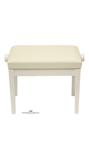 Pianobank Model 4 van eigen merk GPPD in wit hoogglans met beklede zitting