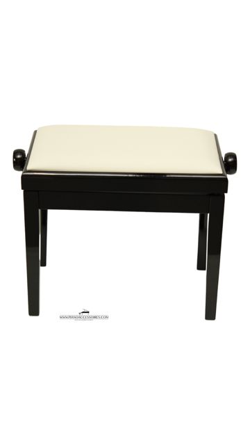 Zwart hoogglans GPPD pianobank Model 3 met comfortabele witte skai-zitting