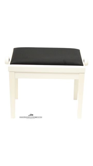 Wit hoogglans GPPD pianobank Model 3 met comfortabele zwarte fluwelen stofzitting