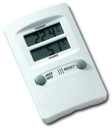 Digitale thermo-hygrometer voor temperatuur en luchtvochtigheid.