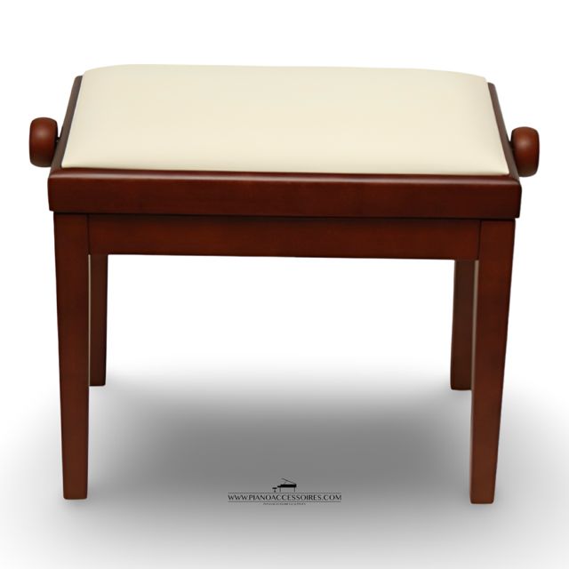 Verstelbare pianobank Model 3 van eigen merk GPPD, walnoothout en witte skai-zitting